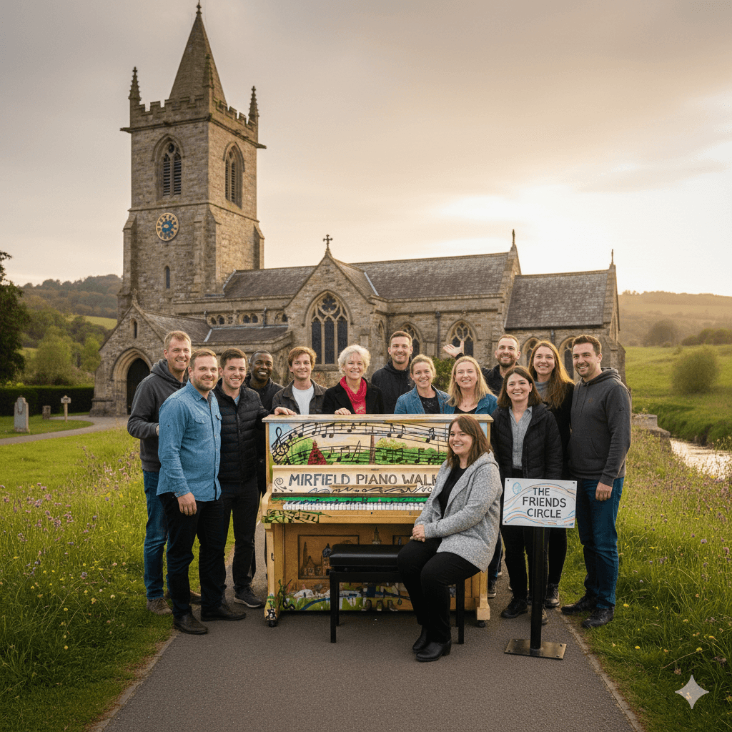 Friends around a piano